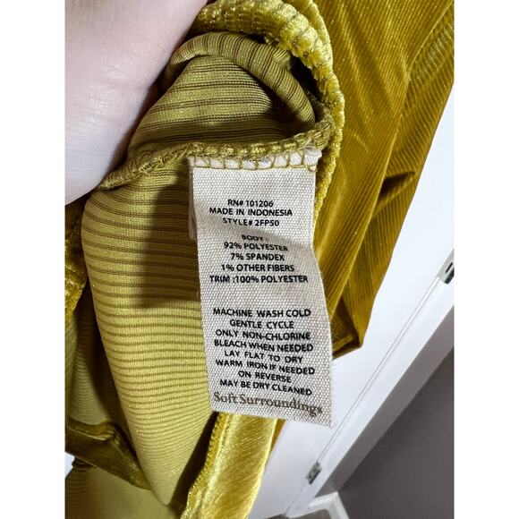 SOFT SURROUNDINGS VELVET LONG SLEEVE BUTTON FRONTBLOUSE SZ MEDIUM MUSTARD YELLOW - Picture 8 of 10